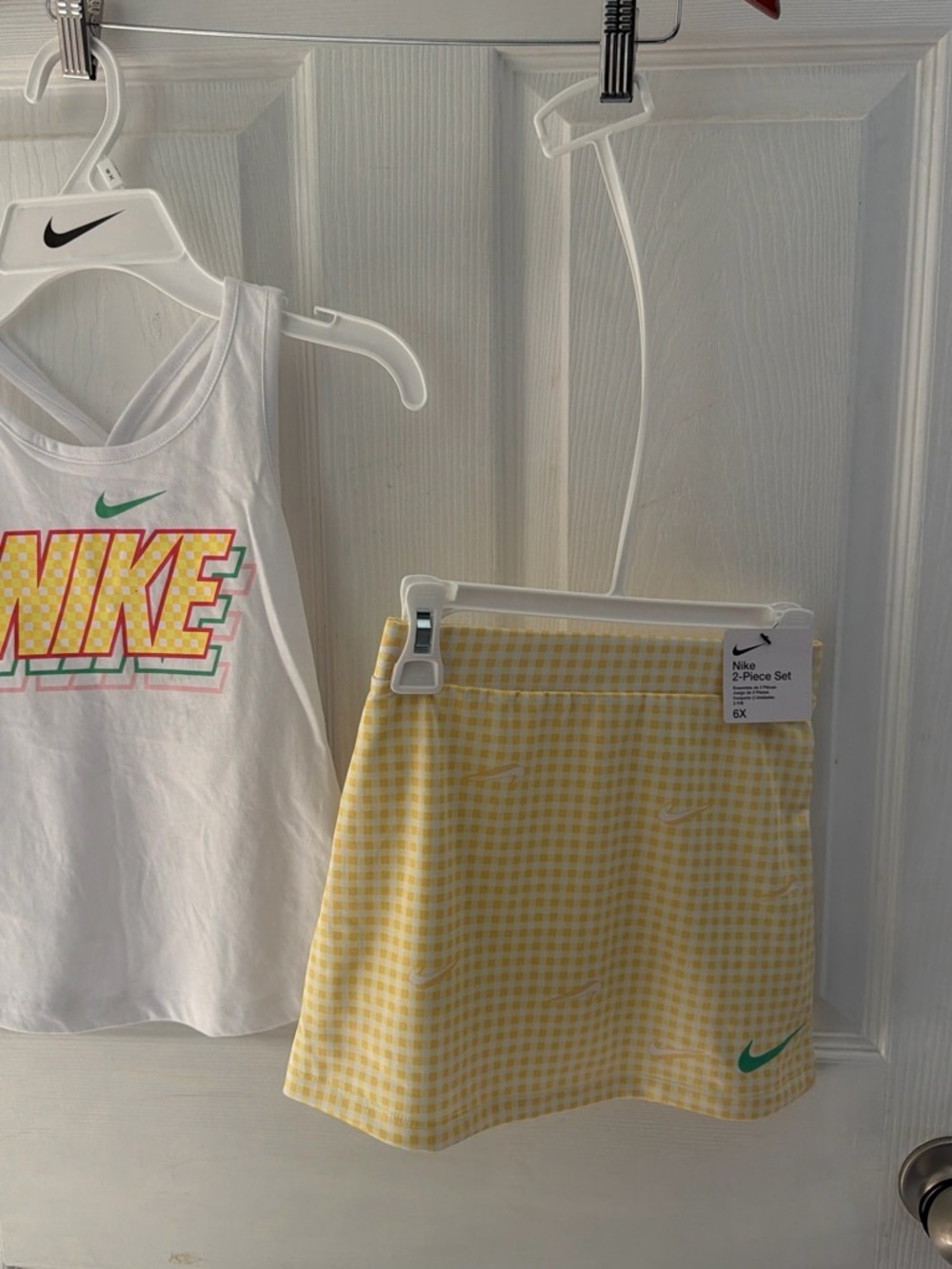 Nike Yellow Gingham Skirt with Green Swoosh - Kids